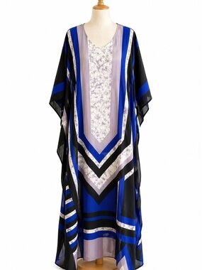Gypsie Blu Blue Geometric Kimono Duster | Sheer Boho Cover Up, Flowy, Semi Sheer
